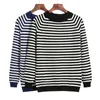 HLBCBG pasek z długim rękawem Czarny dzianiny sweter Kobiety Topy Jesień O-Neck Krótkie Pullover Casual Jumper Pull Femme 210914