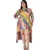 Print Jurk Dames Plus Size 4XL 5XL 6XL Drie Quater Onregelmatige lengte Sexy Curve Jurken Avond Party Gelegenheid Evenementen Mode 210527