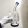 9 pouces d'épaisseur Bent Neck Glass Bongs Blue Oil Dab Rigs Pipe à fumer Narguilés colorés Peigne Perc Percolator Pipes à eau avec bol en verre transparent de 14 mm pour cadeau de fumeurs