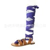 Kvinnors Gladiator Cross Tied Flat Sommar Sandaler Ladies Casual Open Toe Knä High Shoes Plus Storlek Mode