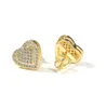 Boucles d'oreilles à double couche Love Heart Stud 1 paire décontractée 925 Silver Iced Out Diamond Micro Pave Cumbic Zircon Oreille Men Femmes GIF2854