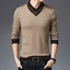 2020 Homens de Outono Alta Qualidade Cashmere Sweater Masculino Moda V-Neck Sweater Quente Tricô Pulôver Homens Tamanho M-4XL Y0907