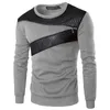 Felpe con cappuccio da uomo Felpa da uomo a maniche lunghe girocollo Felpa in pelle Patchwork Casual Slim Fit Pullover muscolare