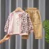 Clothing Sets 2021 1-4y Baby Boy 3-piece Cotton Knitted Cardigan Boys And Girls Leopard Pattern Suit Top + Pants T-shirt
