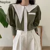 Neploe femmes Blouses irrégulière col claudine contraste couleur simple boutonnage hauts coréen lâche à manches longues chemises élégantes 4h460 210422