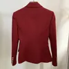 High Street Moda Designer Blazer Kurtka Damska Metalowe Lwa Przyciski Podwójne Pierierskie Płaszcz Zewnętrzny Wina Red 210521