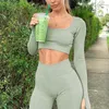 Women's Two Piece Pants Nessaj Seamless Sports Suits For Women Sexy Crop Tops High Waist Yoga Leggings Quick Dry Sets Solid Color Running Ou