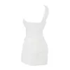 High Quality Sexy One Shoulder Mini Dress Summer White Women Sleeveless Draped Fashion Tight Party 210525