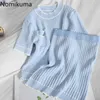 Nomikuma Chic Women Two Piece Set O Neck Kortärmad T-shirt Hög midja Mini Skirt Koreansk stil Stickad Suits Outfits 210514