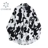 Damska krowa druku Streetwear Cardigan Bluzki Oversized Retro Z Długim Rękawem Harajuku Koszulki Kobiet Lato Moda Topy 210515