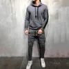 Trainingsanzug Männer 2 Stück Sets 2021 Marke Herbst Winter Mit Kapuze Sweatshirt + Kordelzug Hosen Männlichen Streifen Patchwork Hoodies Y0310