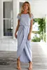 Casual Dresses 2021 Explosive Round Neck Irregular Solid Color Reverse Sleeve Flat Tie Dress Long Skirt