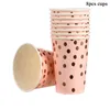 50pcs/set Rose Gold Party Birthday Disposable Tableware Set Paper Straw Plates Cups Napkins Adult Birthday Party Decoration Kids Y1104