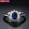 Prinzessin Kate Blue Gem Erstellt Blau Kristall Silber Farbe Hochzeit Finger Kristall Ring Marke Schmuck für Frauen ZYR076