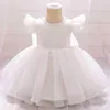 2021 Pembe Chlid Elbise Boncuk İlk Doğum Günü Elbise Için Bebek Kız Tören Balo Bow Prenses Elbise Parti Elbiseler Vestidos G1129