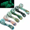 Glow in the dark silicone glass pipe for 7 word shape smoking pipes with Hidden Bowl Piece Bent Spoon Type Unbreakable Luminous