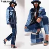 hip hop autumn BluePink patchwork Jeans women High waist Hip straight ladies trousers female denim for woman 210608