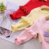 Spring Autumn Kids Clothing Sets for Girls Red Sequins Flower Pullover Sweater Cotton Mesh Dress 2 pcs Set Children Clothes Girl 210713