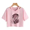 Crop Top Genshin Impact T Shirt Donna Graphic Tees Kawaii Summer Tops Harajuku Cartoon Hu Tao T-shirt Divertente Keqing Maglietta femminile Y220308