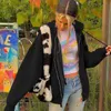 갈색 지퍼 위로 두드러진 스웨터 여성 빈티지 포켓 대형 재킷 탑 가을 의류 여성 Y2K 미학 긴 소매 까마귀 211104