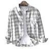 Moda z długim rękawem Koszulki do kratki dla mężczyzn Japoński Wysokiej Jakości Casual Topy 100% Bawełna Gruba Ciepła Sztoduroja Plaid Retro Ubrania Retro 210601