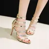 Sandaler Leshion of Chanmeb Stiletto Högkärnig gladiator Kvinnor Thin High Heels Silver Gold Buckle Ladies Party Shoes 48