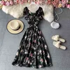 Summer Beach A-Line Print Dress female seaside holiday halter big swing midi long Dress sweet floral V-neck dress vestido lady 210514