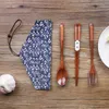 Houten tafelwerk set vork lepel lepel eetstokjes reissy service suit milieu met stoffen pack cadeaus