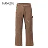 Modieuze Patchwork Cargo Flared Broek Khaki Black Splash Inkt Cargo Wide Leg Pant Hip Hop Graffiti Cargo Broek Mannen 211201