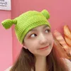 Balaclava Monster Shrek Hat Funny Winter Knitted Hats Green Party Funny Beanie Skullies Cap for Women Men Handmade Balaclava Cap Y21111