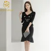 Zomer Korean Formele Werk Potlood Jurk Dames Zwart Bodycon Office Half Mouw Zeemeermin Slanke Schede Turn Down Collar 210506