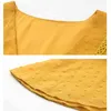 Été Vintage robes en mousseline de soie solide pour les femmes Boho manches courtes V dentelle à volants femme décontracté jaune lâche robe de maternité 210325