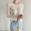 Coreano Escritório Lace Blusa O-pescoço de Manga Longa Sunscreen Camisa sexy Mulher Gancho Doce Flor Flor Hollow Elegante Chemisier Femme 12693 210527