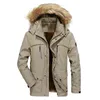 Män Parka Vinter Fashion Fur Collar Hooded Jacket Coat Militär Vindtät Multi-Pocket Outdoor Casual's Jackets 211206