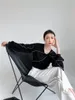 デザイナーブラックフリル弓韓国のブラウス女性長袖トップレディーススプリングコントラストステッチルーズファッション210427