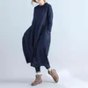 Johnature Kadınlar Balıkçı Yaka Elbise Kısa Bahar Sonbahar Rahat Uzun Kollu Kazak Gevşek Robe Pamuk Kadın Yumuşak Elbiseler 210521