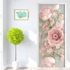 Etiqueta de porta rosa estilo europeu para sala de estar Estudo de quarto PVC decoração de porta auto-adesiva Arte mural criativo decalques 3d 210317