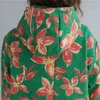 ジョニーチャーの女性ビンテージグリーン花のフード付きパーカー冬の長袖ジッパールース女性フリース暖かいパーカーコート210521