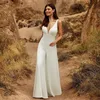 Beach Wedding jumpsuit Dresses with Detachable Train Women Pant Suits Lace Appliques Beaded Bohemian Bridal Gowns Vestido De Noiva