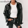 Capispalla Streetwear Donna Biker in ecopelle Colletto rovesciato Manica lunga Giacca casual da donna nera 210604