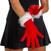 Five Fingers Gloves 2021 Christmas Red Fur Costume Velvet With White Furry Mittens Female Cosplay For Women Girls