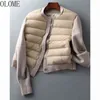 Olome 여성 가을 ​​겨울 자켓 패치 워크 니트 면화 패딩 코트 파카 여성 재킷 코트 라운드 목 따뜻한 패션 211130
