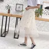 Skirts 2022 Spring And Summer Mesh Small Floral Lace Skirt Embroidered Pleated Shows Thin Yarn Mid Length Women's