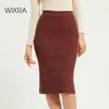 WIXRA damskie spódnice z dzianiny Slim Sli Solid Basic Ladies High Waist Długość Kolana Spódnica Streetwear Jesień Zima 210619