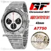 GF B01 ETA A7750 Automatic Chronograph Mens Watch 42mm White Black Dial Stick Markers AB0134101G1A1 Stainless Steel Bracelet Super Edition Puretime