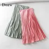 Women Chic Satin Pleated Midi Skirt Solid Color High Elastic Waist s Female Side Zipper Sweet Faldas Mujer Moda 210515