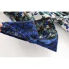 BOHO Blue Floral Print Long Kimono Shirt Hippie Women Lacing up Tie Bow Sashes Cardigan Loose Blouse Tops Holiday 210429