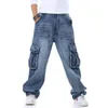 Men's Baggy Multi Pockets Skateboard Cargo Jeans for Men Tactical Denim Joggers Plus Size 30-46 210319