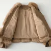 Luxe réel fourrure de renard manteau en peau de mouton dames femmes Patchwork en cuir véritable veste courte pour automne hiver vêtements d'extérieur chauds Q0827