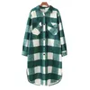 BLSQR Mode Taschen Übergroße Plaid Jacke Frauen Vintage Langarm Seitenschlitze Weibliche Oberbekleidung Chic Tops Grün Mantel 210430